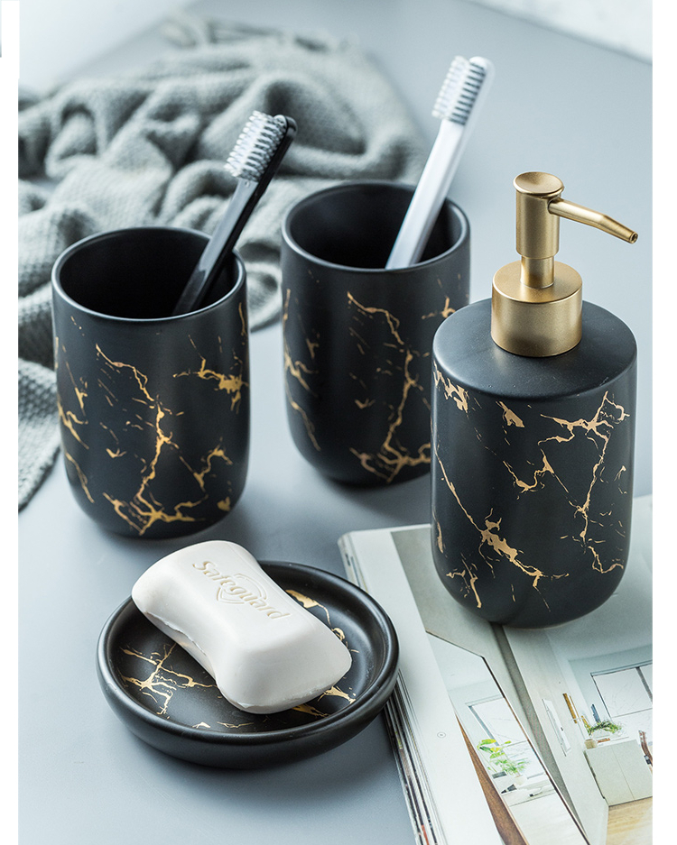 Ceramic imitation marble Bathroom Accessory Set Washing Tools Bottle Mouthwash Cup Soap Toothbrush Holder Household Articles