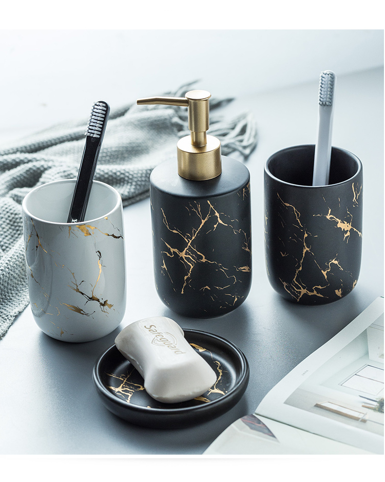 Ceramic imitation marble Bathroom Accessory Set Washing Tools Bottle Mouthwash Cup Soap Toothbrush Holder Household Articles