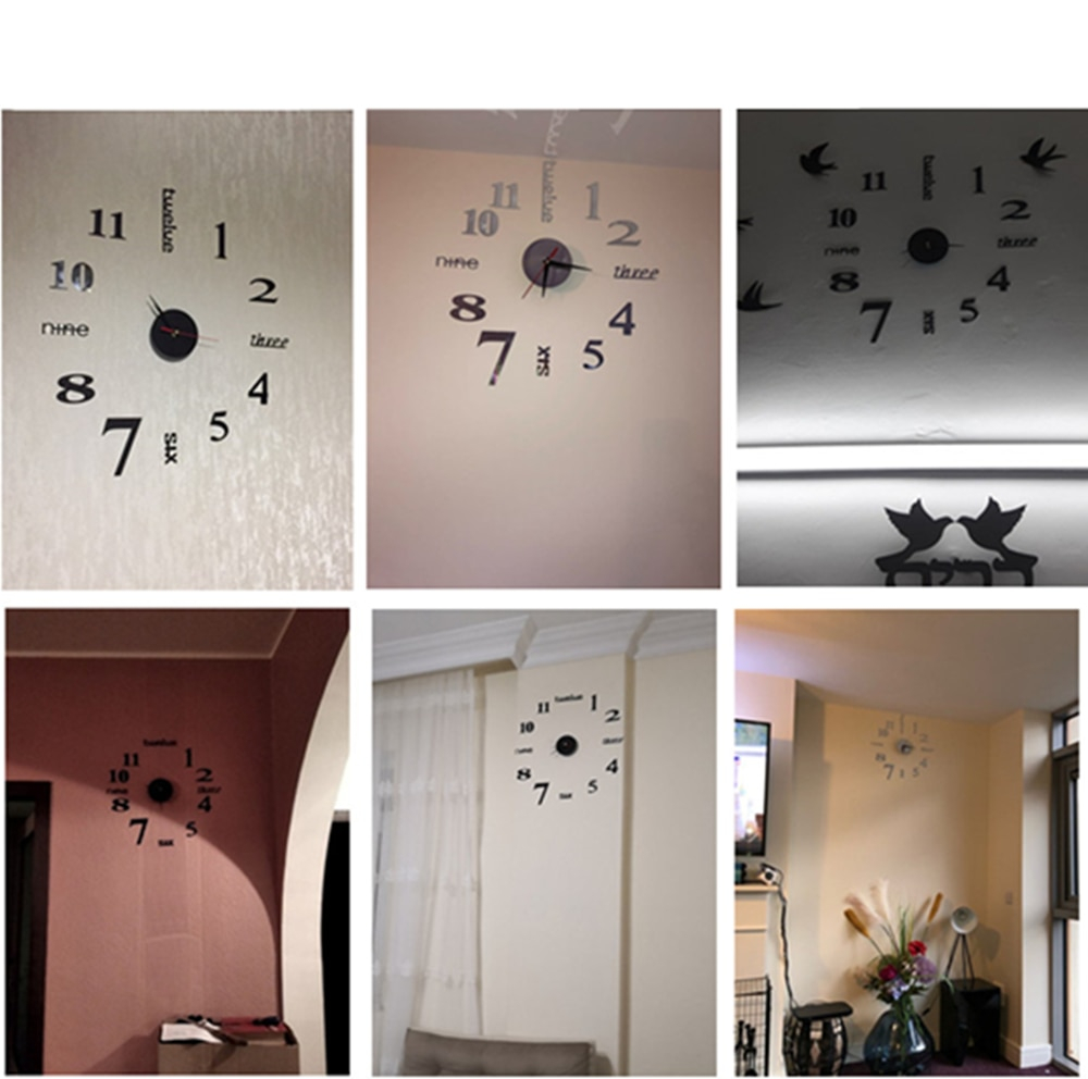 3D Wall Clock Mirror Wall Stickers Removable 4 Color Self-Adhesive Art Decal Wall Clocks Home Decor Living Room Quartz Needle