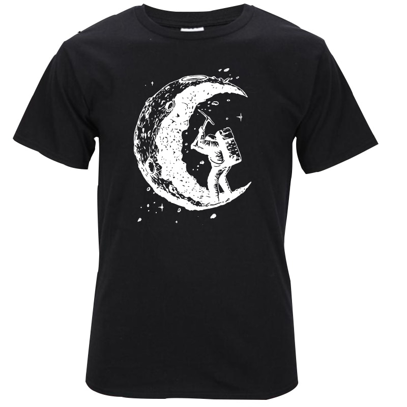 100% cotton digging the moon print casual mens o-neck t shirts fashion men's tops men T-shirt short sleeve men tshirt 2017