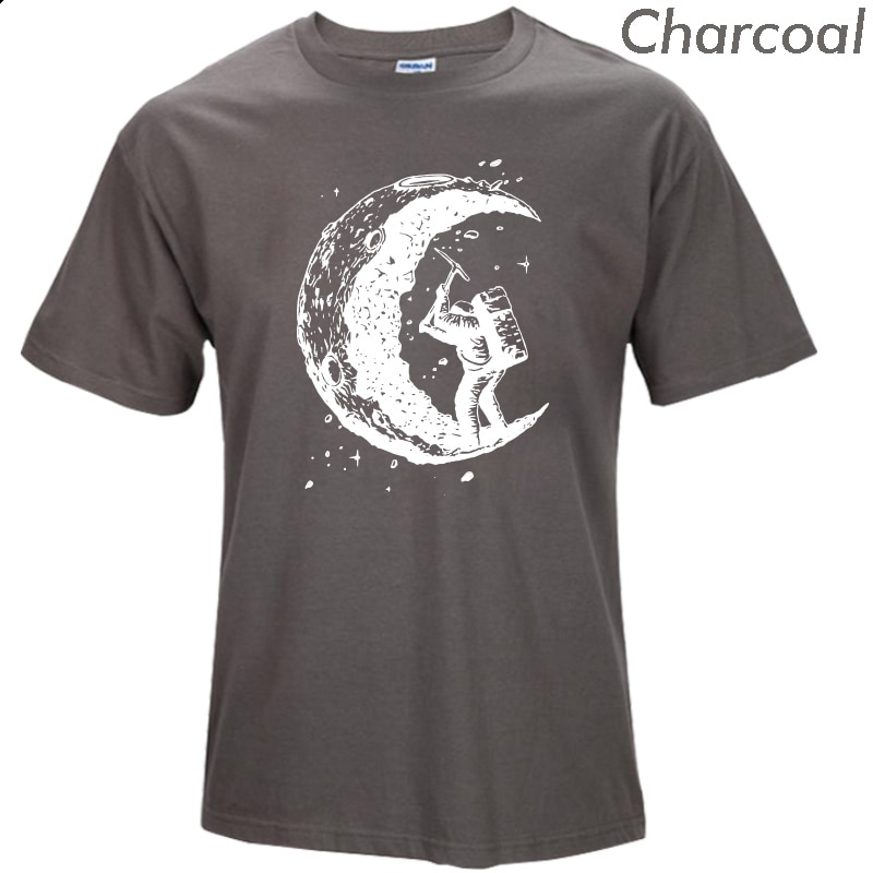 100% cotton digging the moon print casual mens o-neck t shirts fashion men's tops men T-shirt short sleeve men tshirt 2017