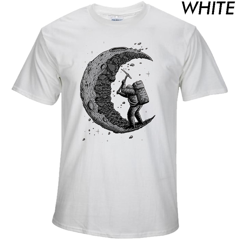 100% cotton digging the moon print casual mens o-neck t shirts fashion men's tops men T-shirt short sleeve men tshirt 2017